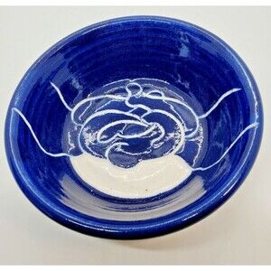 Cat Bowl Pottery Blue Glazed with Little Mice Running around in the Bottom